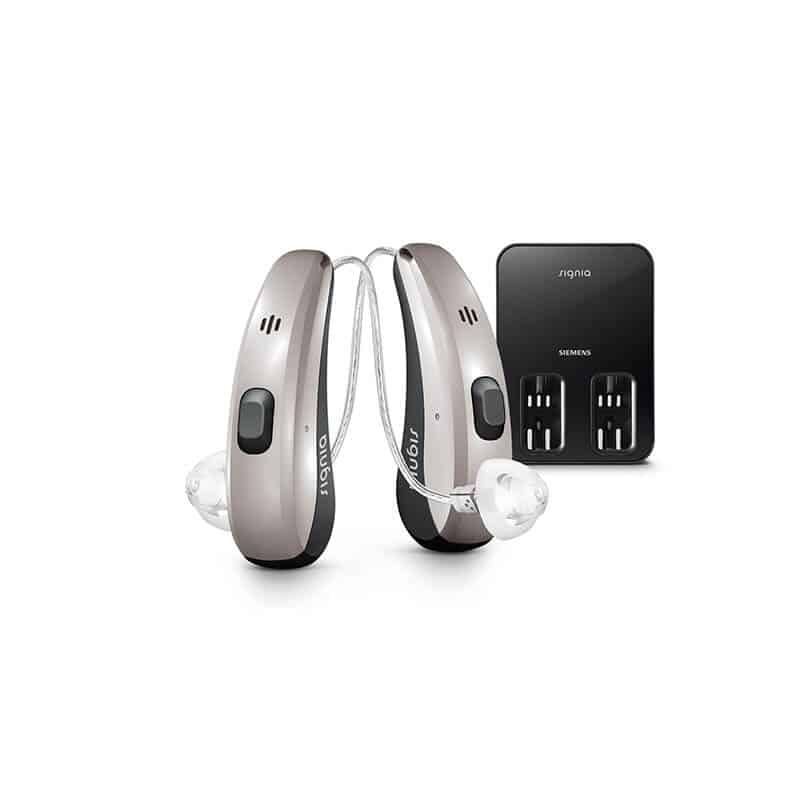 Signia rechargeable device with lithium-ion hearing aid batteries